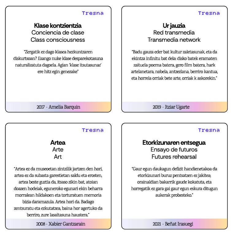 #ArbasoEguna jolasteko TRESNA 4 karta, Beñat Irasuegi, Xabier Gantzarain, Itziar Ugarte eta Amelia Barquin aipu bana