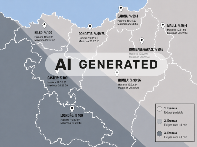 Jaurlaritzak Eklipserako sortu duen webgunean jarri duten mapa, dagokion AA/AI oharrarekin
