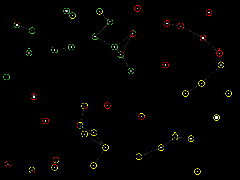 arcade estiloan prozeduralki sortutako galaxia sinple baten irudia. izar batzuk ageri dira eta batzuk konstelazioen parte dira. izar batzuk koloreak dituzte galaxiako hiru espezie/zibilizazioen koloreak. izar sistema guztiak kolonizatuta!